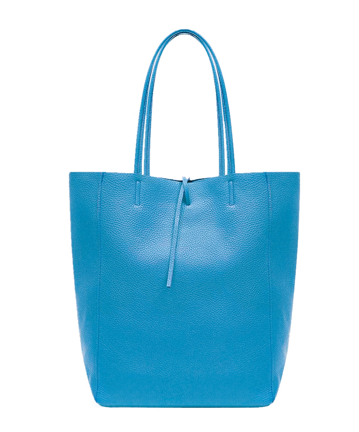 Soft Slouch Genuine Italian Leather Large Shopper Tie Closure Style Tote Handbag - Sky Blue image