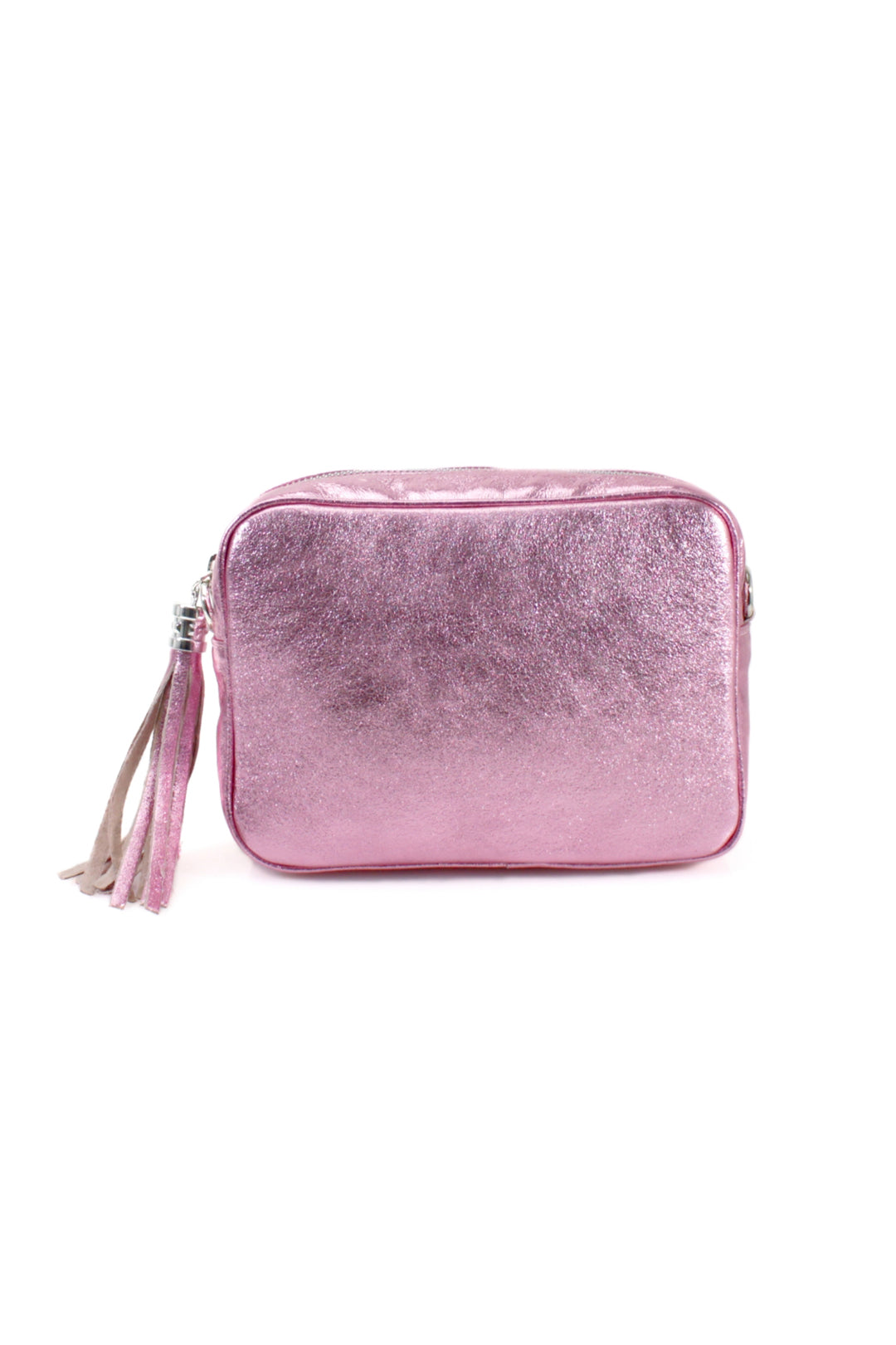 Tassel Charm Genuine Italian Leather Camera Handbag Crossbody Bag - Pink Metallic image