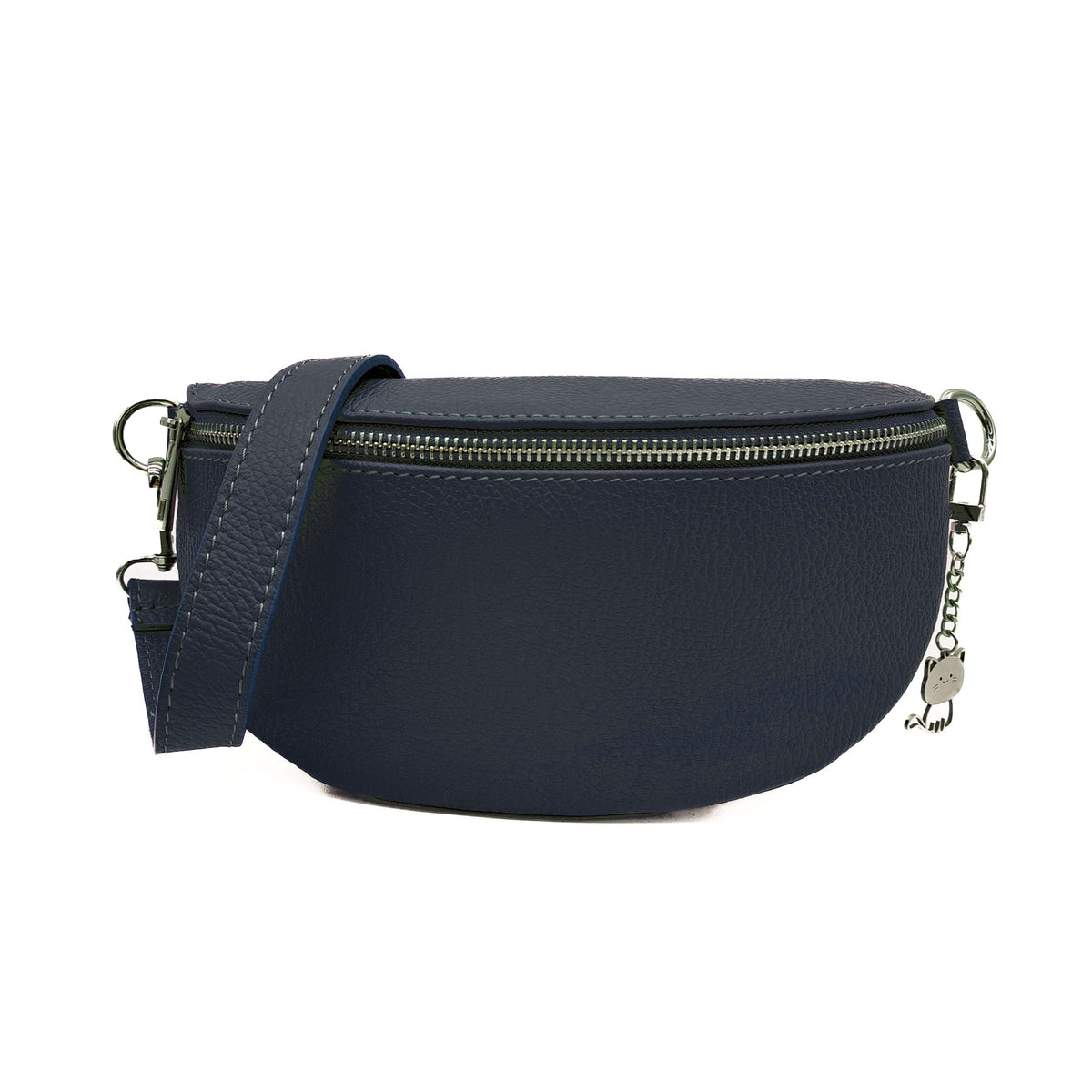 Italian Real Leather Bum Bag Style Crossbody Bag - NAVY image