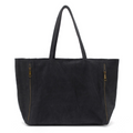 Italian Real Suede Large Handle Slouch Tote Shoulder Bag - BLACK image