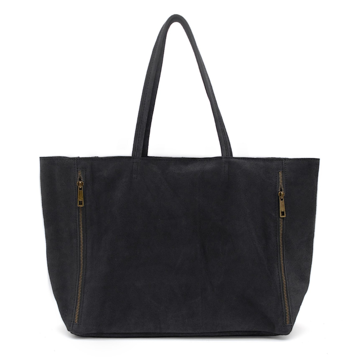 Italian Real Suede Large Handle Slouch Tote Shoulder Bag - BLACK image
