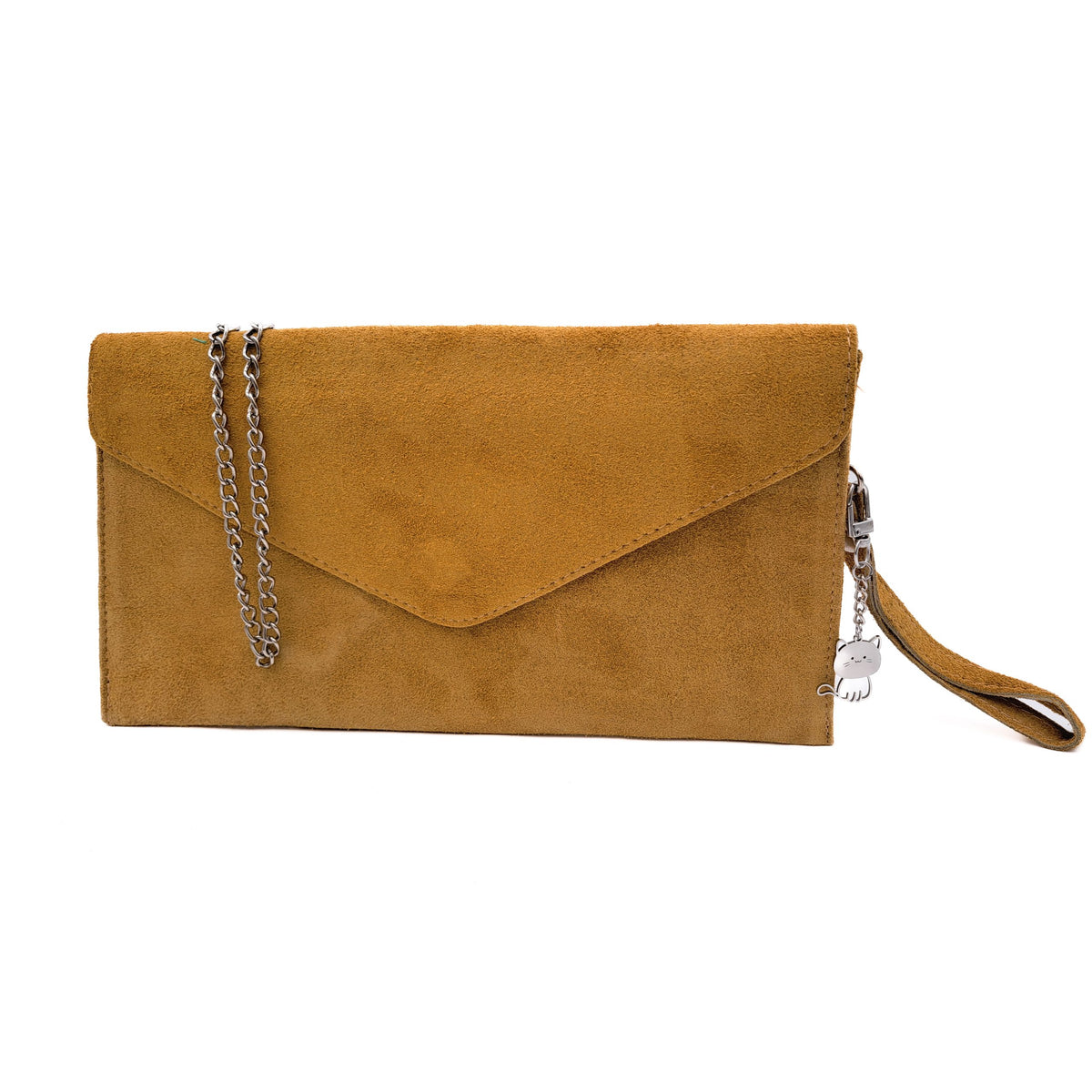 Genuine Italian Suede Envelope Style Cluth Bag Purse Flat Messenger Handbag - CAMEL image