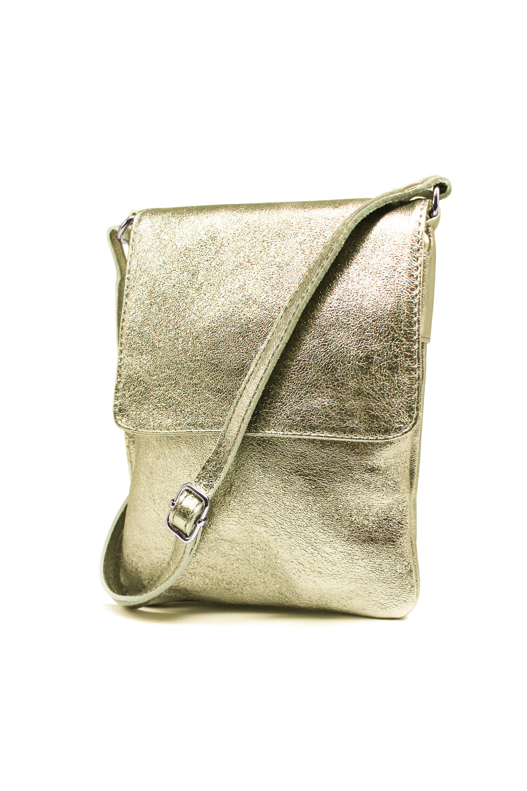 Stylish Flap Small Genuine Italian Leather Crossbody Bag - Gold image