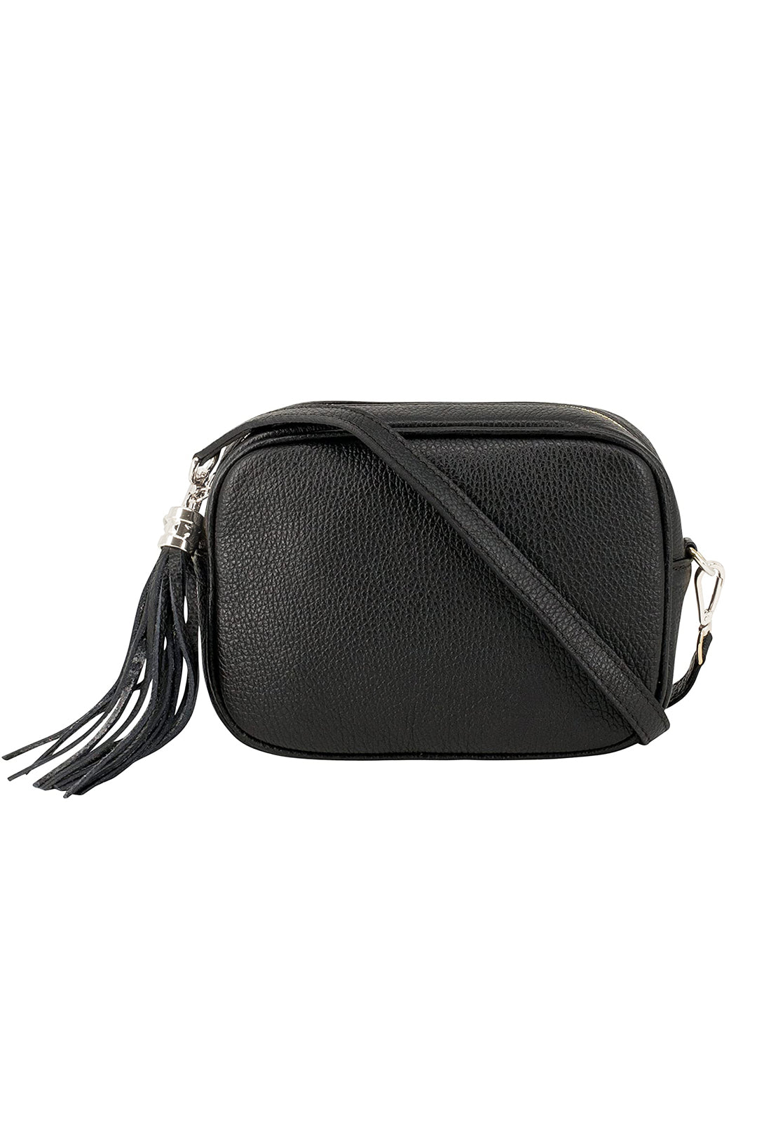Tassel Charm Genuine Italian Leather Camera Handbag Crossbody Bag - Black image