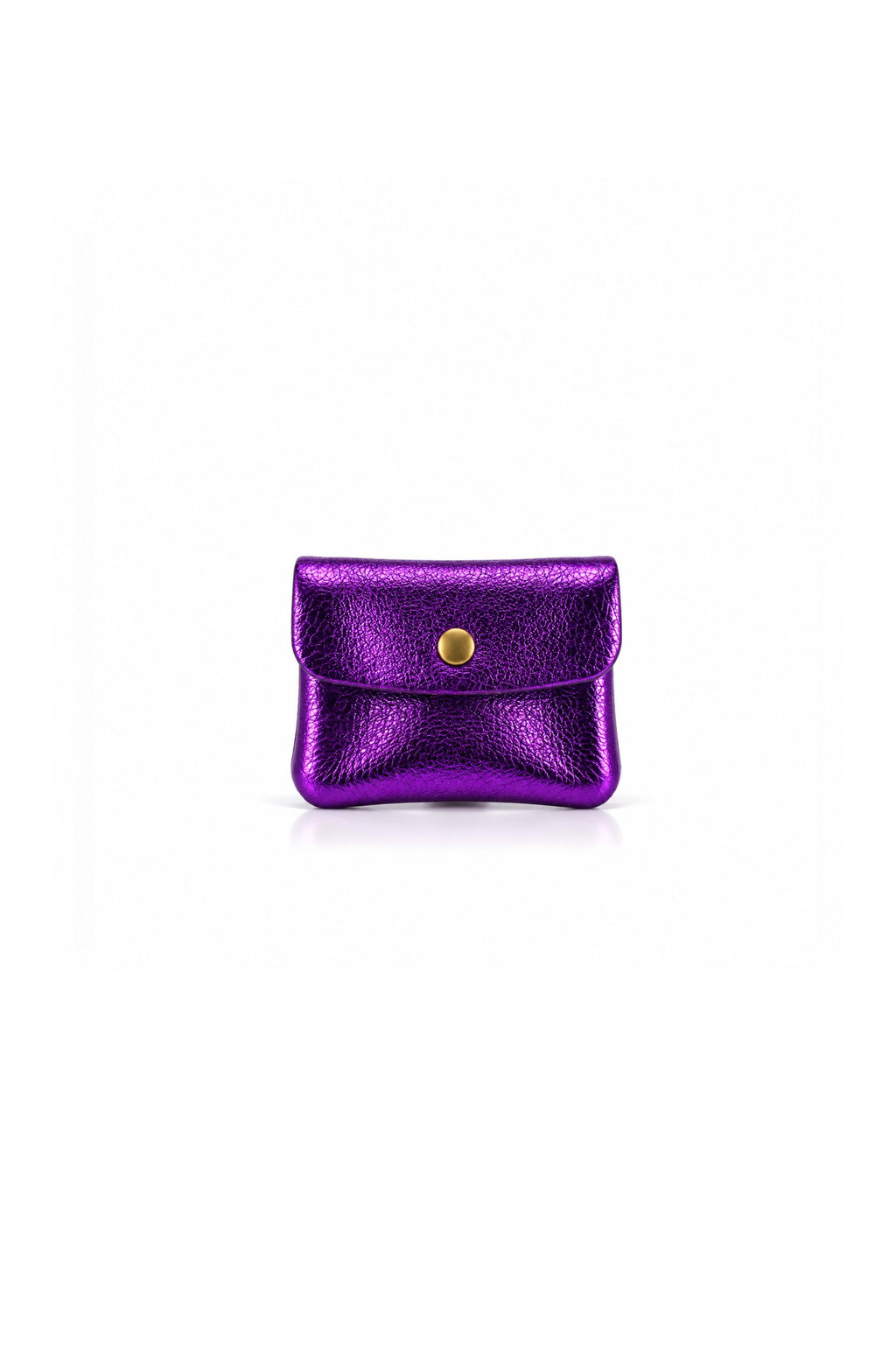 Genuine Italian Leather Compact Coin Purse with Snap Closure - Purple Metallic image