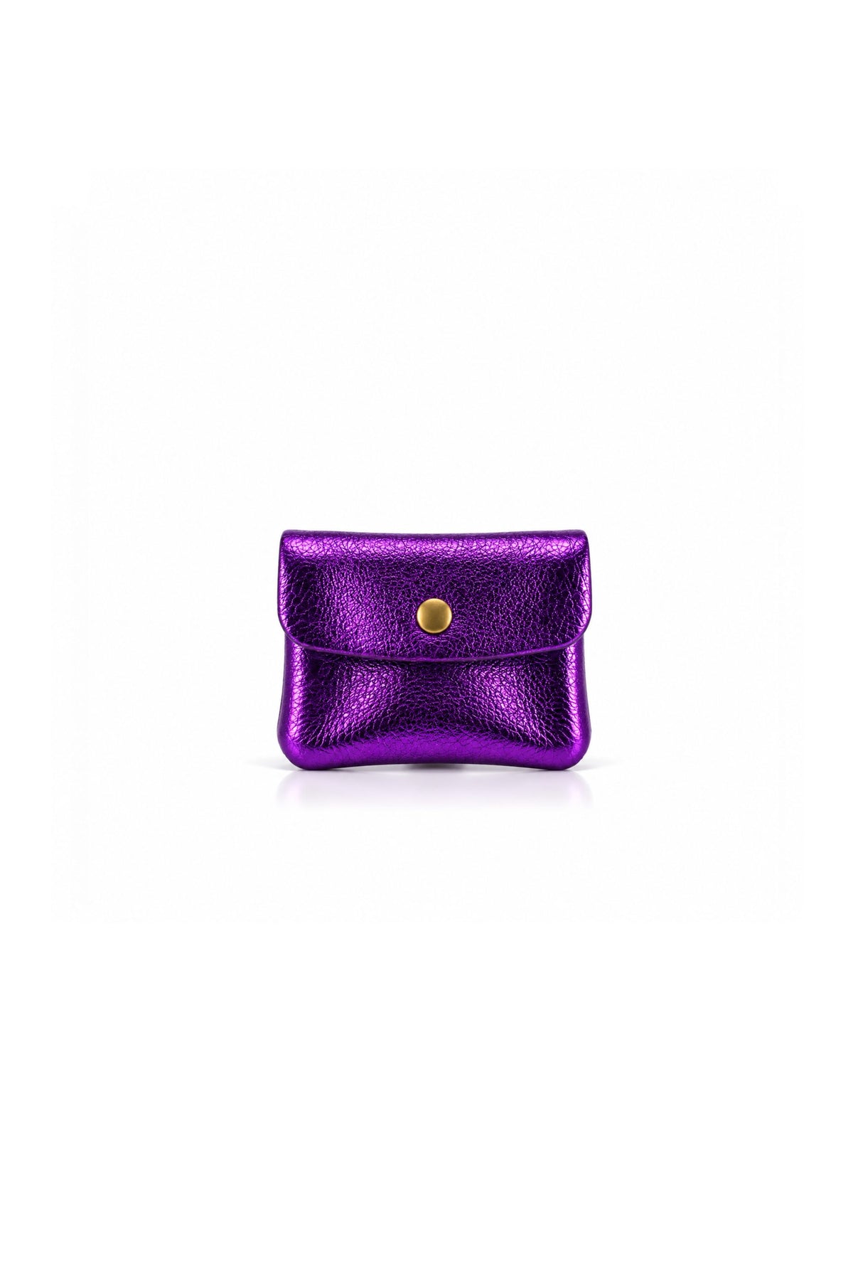 Genuine Italian Leather Compact Coin Purse with Snap Closure - Purple Metallic image