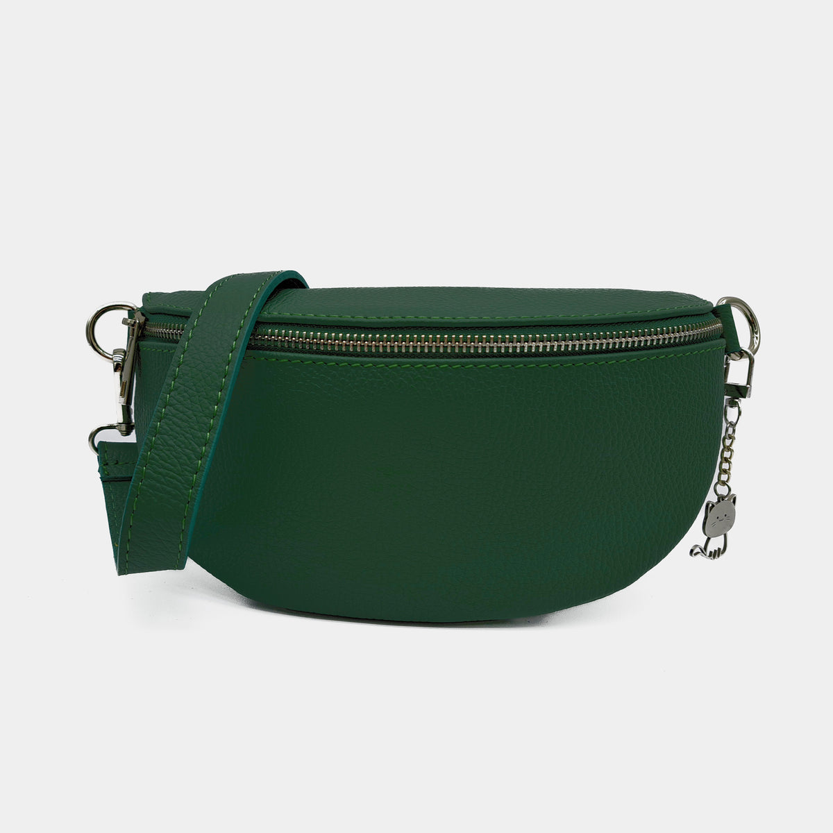 Italian Real Leather Bum Bag Style Crossbody Bag - FOREST GREEN image