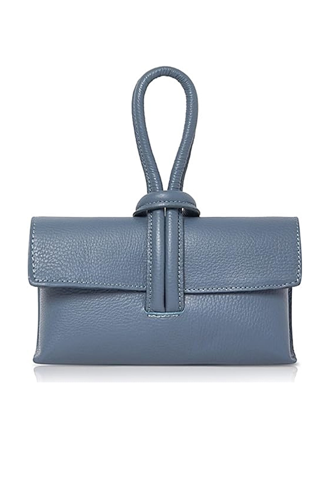 Genuine Italian Leather Small Clutch Crossbody Bag - Blue image