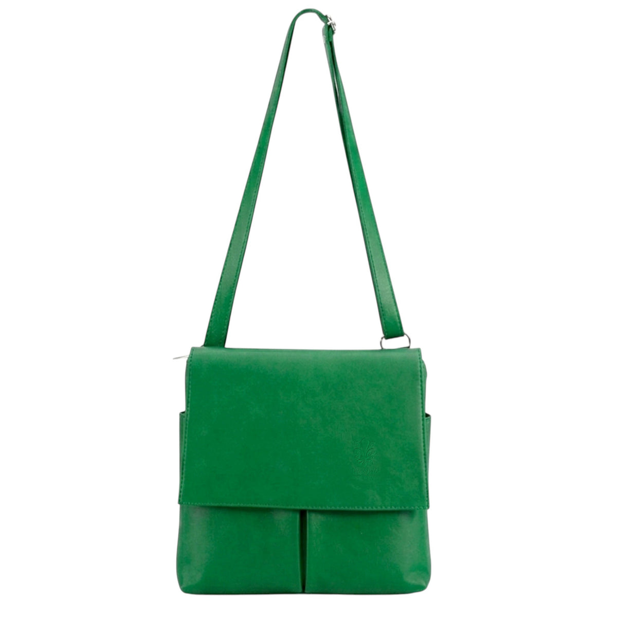 Genuine Leather Multi-Pocket Messenger Crossbody Bag - GREEN image