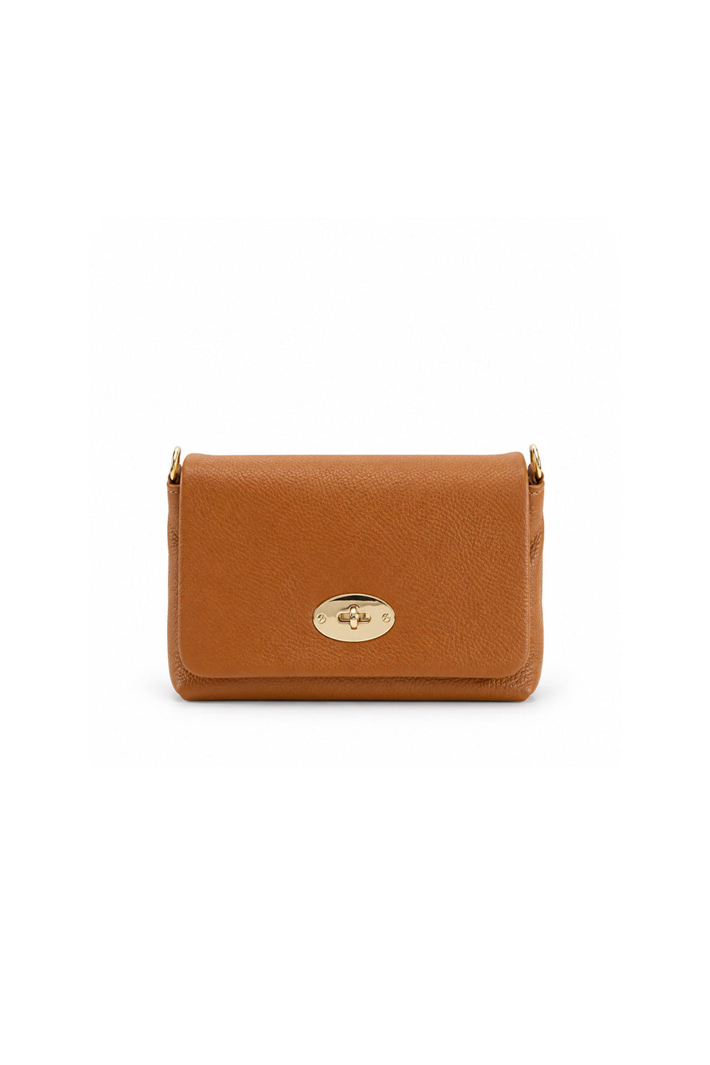 Genuine Italian Leather Flap Crossbody Bag with Turn Lock - Brown image