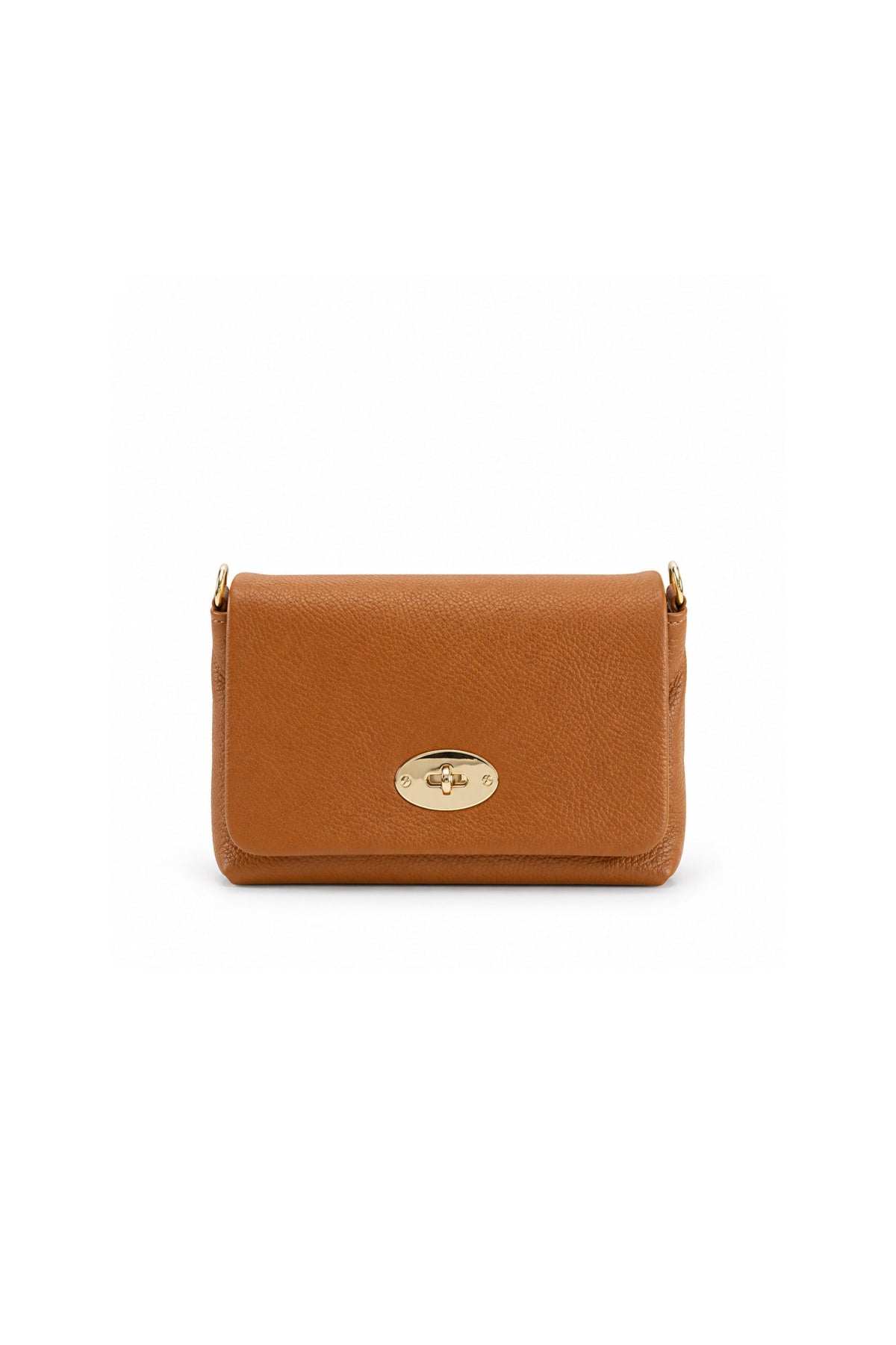 Genuine Italian Leather Flap Crossbody Bag with Turn Lock - Brown image