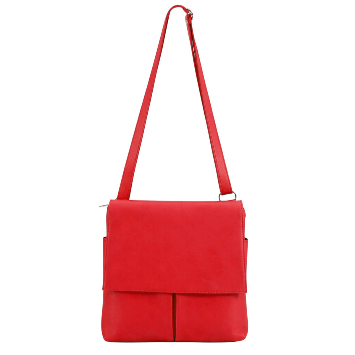 Genuine Leather Multi-Pocket Messenger Crossbody Bag - RED image