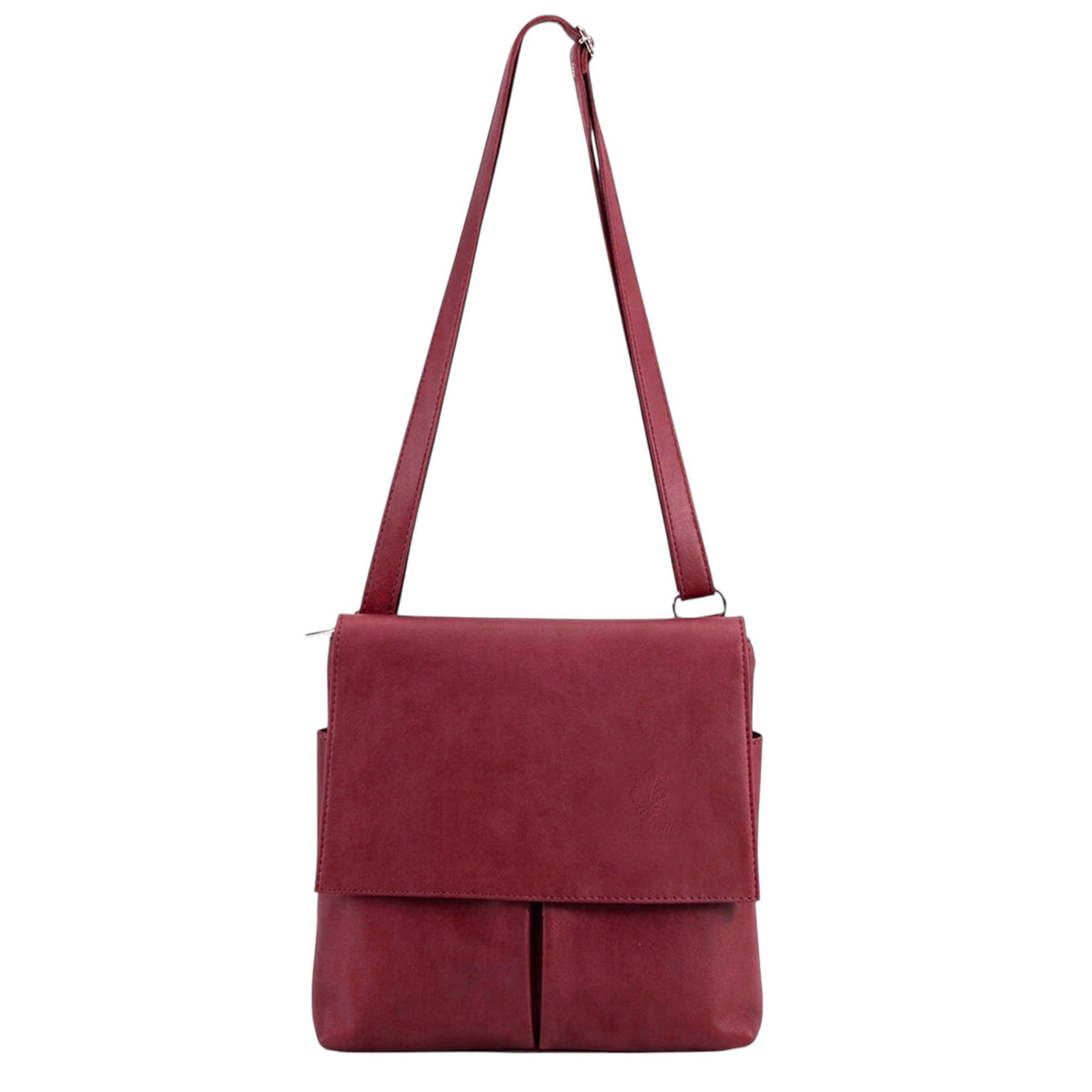 Genuine Leather Multi-Pocket Messenger Crossbody Bag - BURGUNDY image