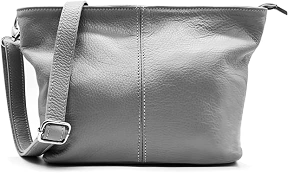 Small Genuine Practical Italian Leather Shoulder Messenger Handbag - Grey image