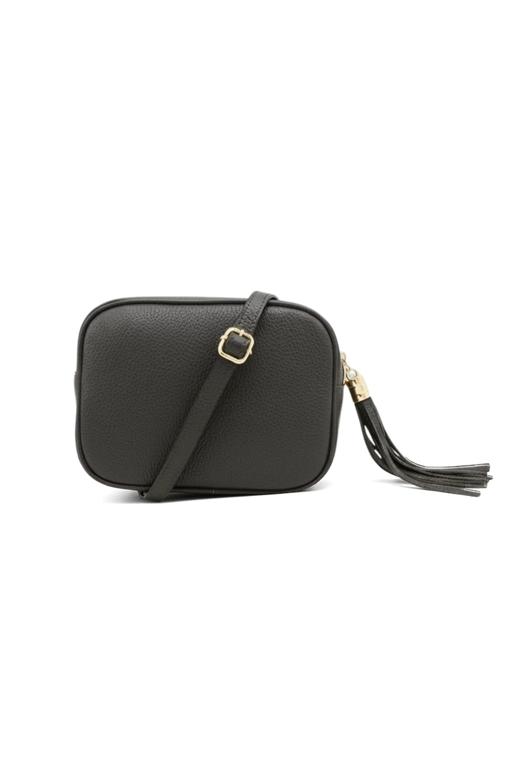 Italian Genuine Leather Crossbody Bag with Tassel Zipper - Dark Grey image