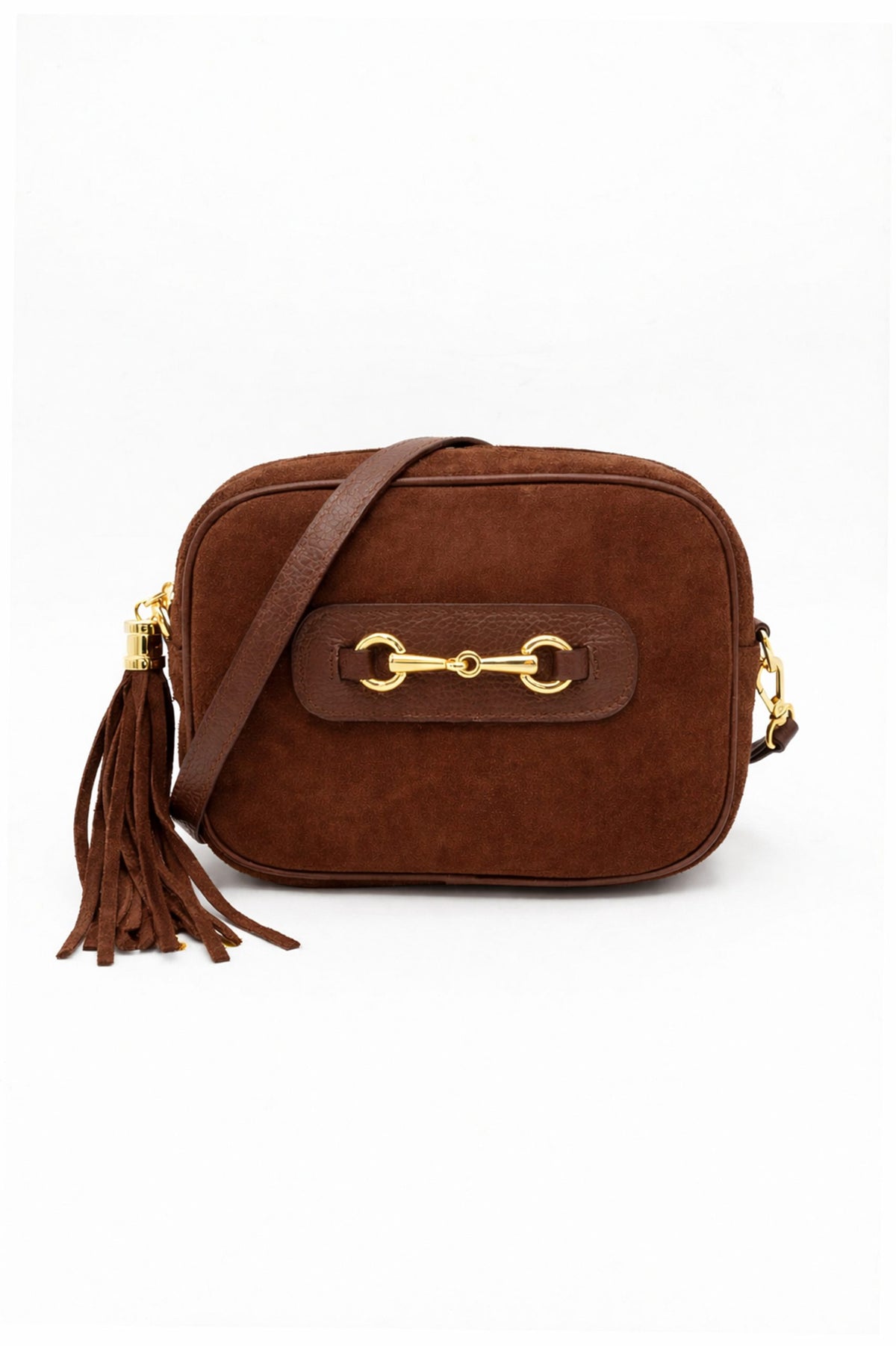 Italian Genuine Suede Crossbody Bag with Horsebit Detail image 6