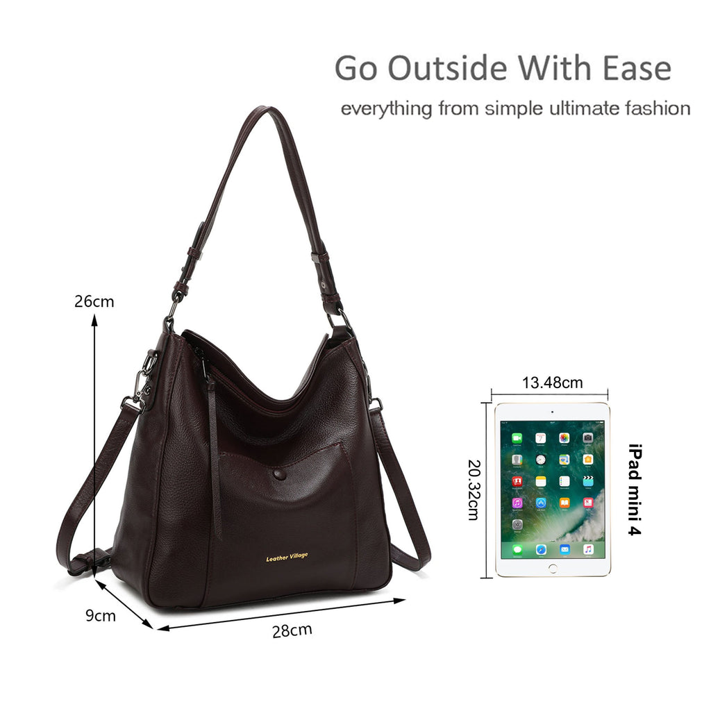 Genuine Leather Large Tote Shoulder Bag Front Pocket image 1