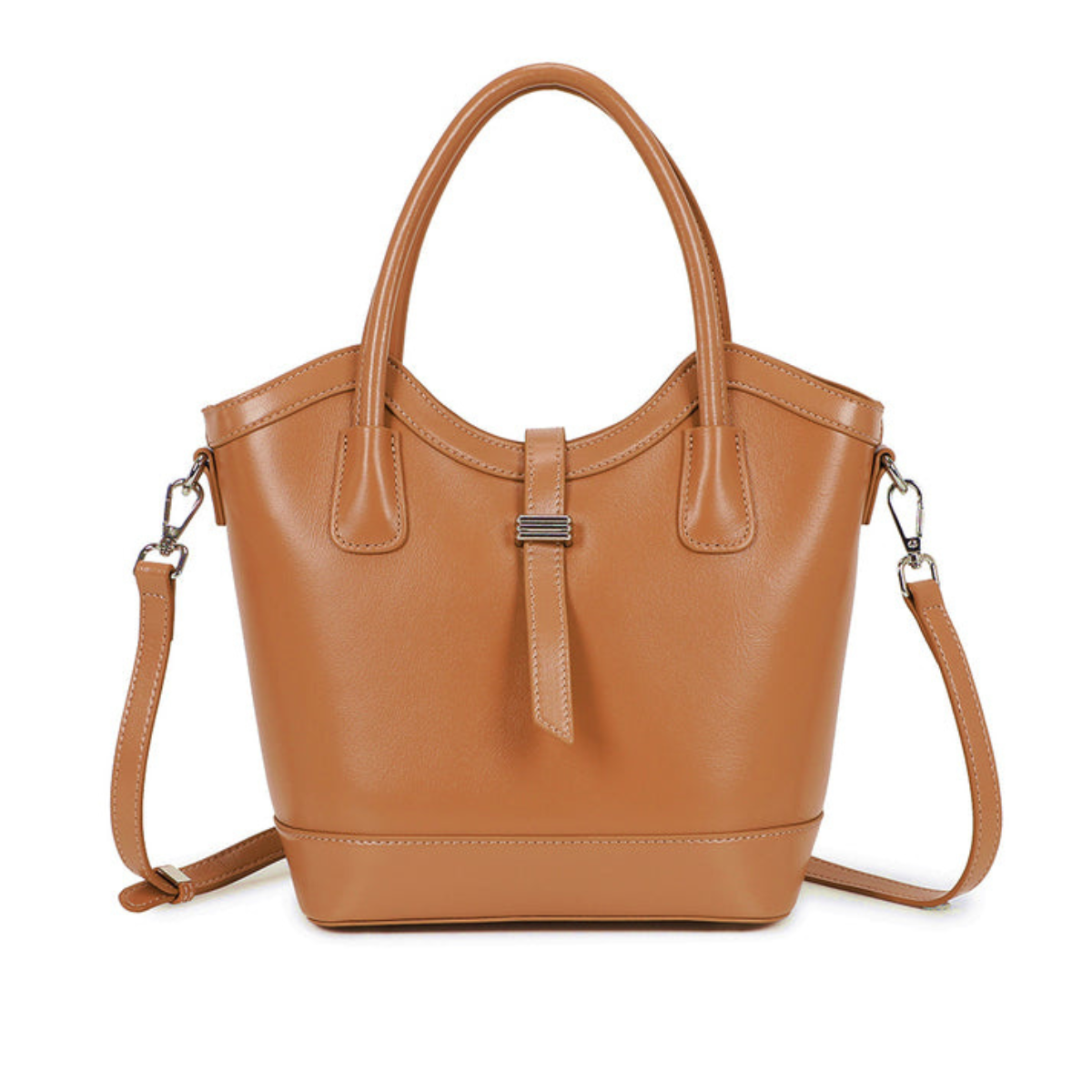 Versatile  Structured Design Genuine Leather Handbag - TAN image
