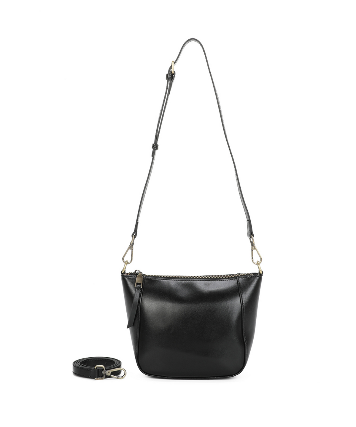 Adjustable Strap Sleek Genuine Leather Crossbody Bag - BLACK image