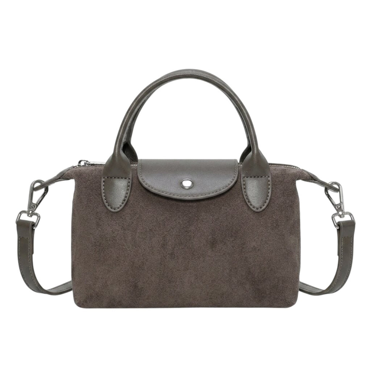 Genuine Suede Leather Classic Top Handle Crossbody Bag - DARK GREY image