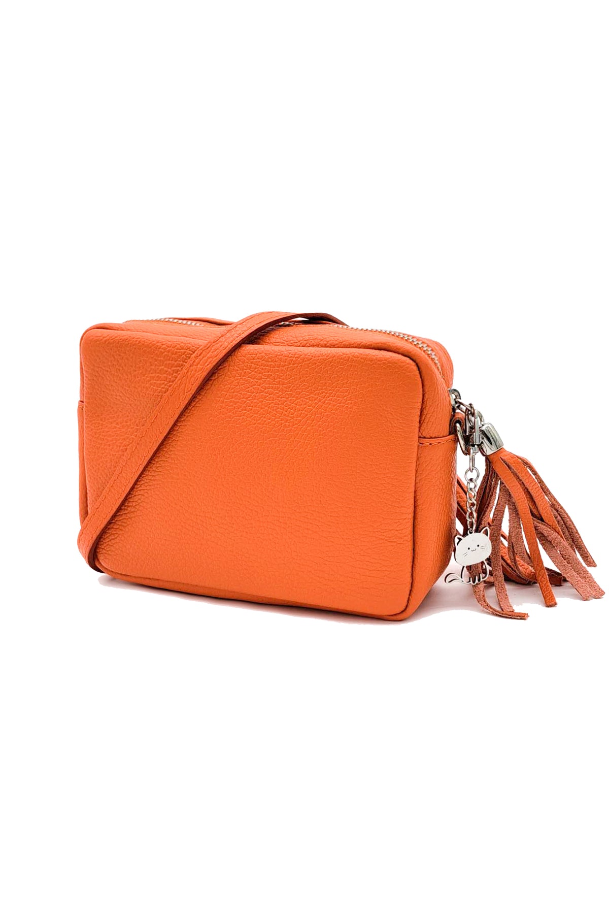 Mini Tassel Italian Genuine Leather Purse Crossbody Bag With Tassel - Orange image