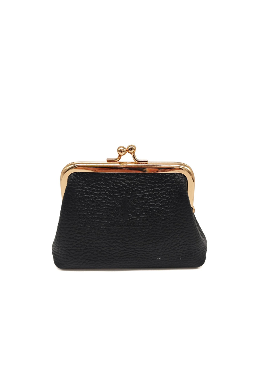 Genuine Italian Leather Coin Purse with Kiss Lock Frame - Black image
