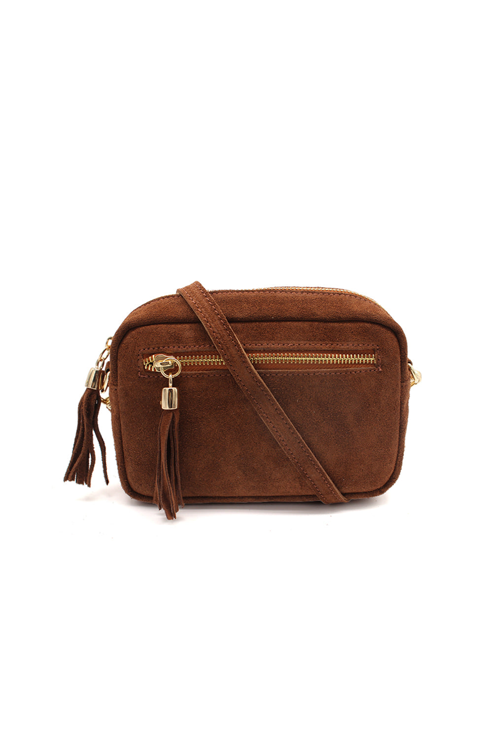 Casual Italian Genuine Suede Crossbody Bag with Tassel Zipper Closure - Brown image