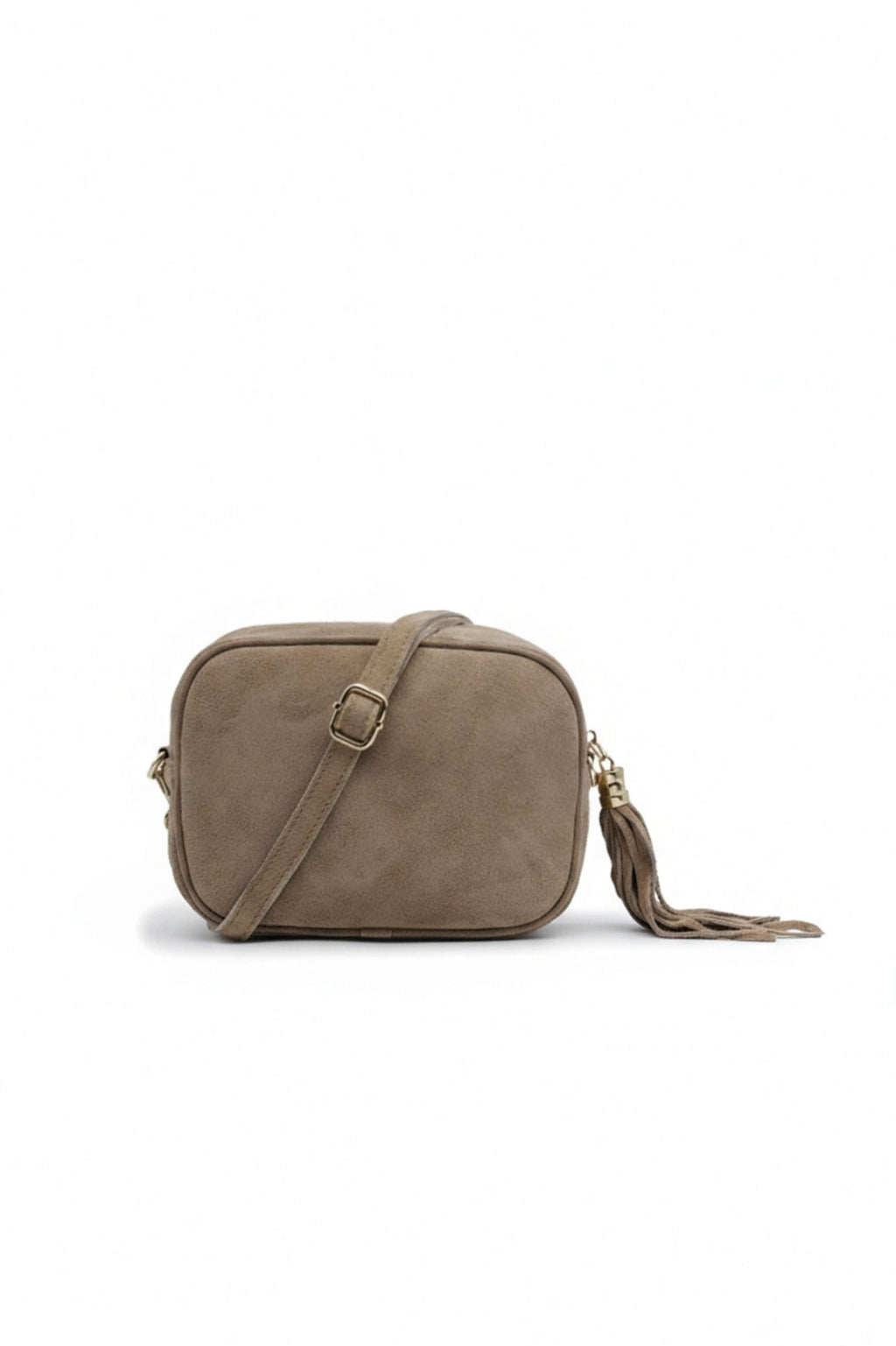 Genuine Italian Suede Leather Crossbody Bag with Tassel Zip - Beige image