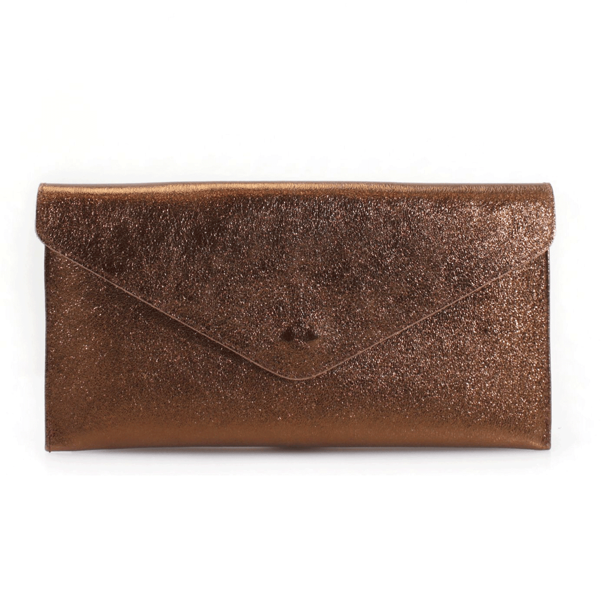 Shiny Envelope Real Leather Clutch with Long Chain Strap - Bronze image