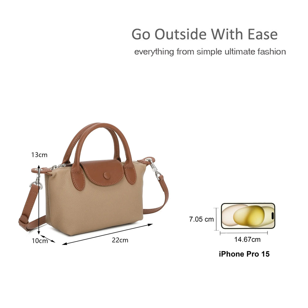 Dual-Tone Design Compact Genuine Leather Handbag image 1