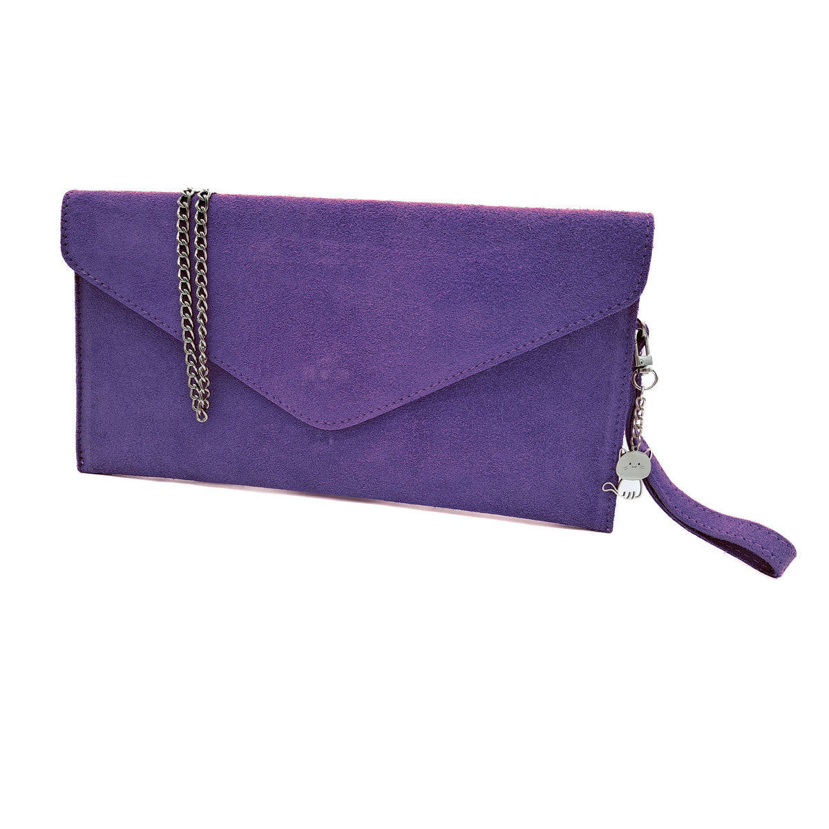 Genuine Italian Suede Envelope Style Cluth Bag Purse Flat Messenger Handbag - PURPLE image