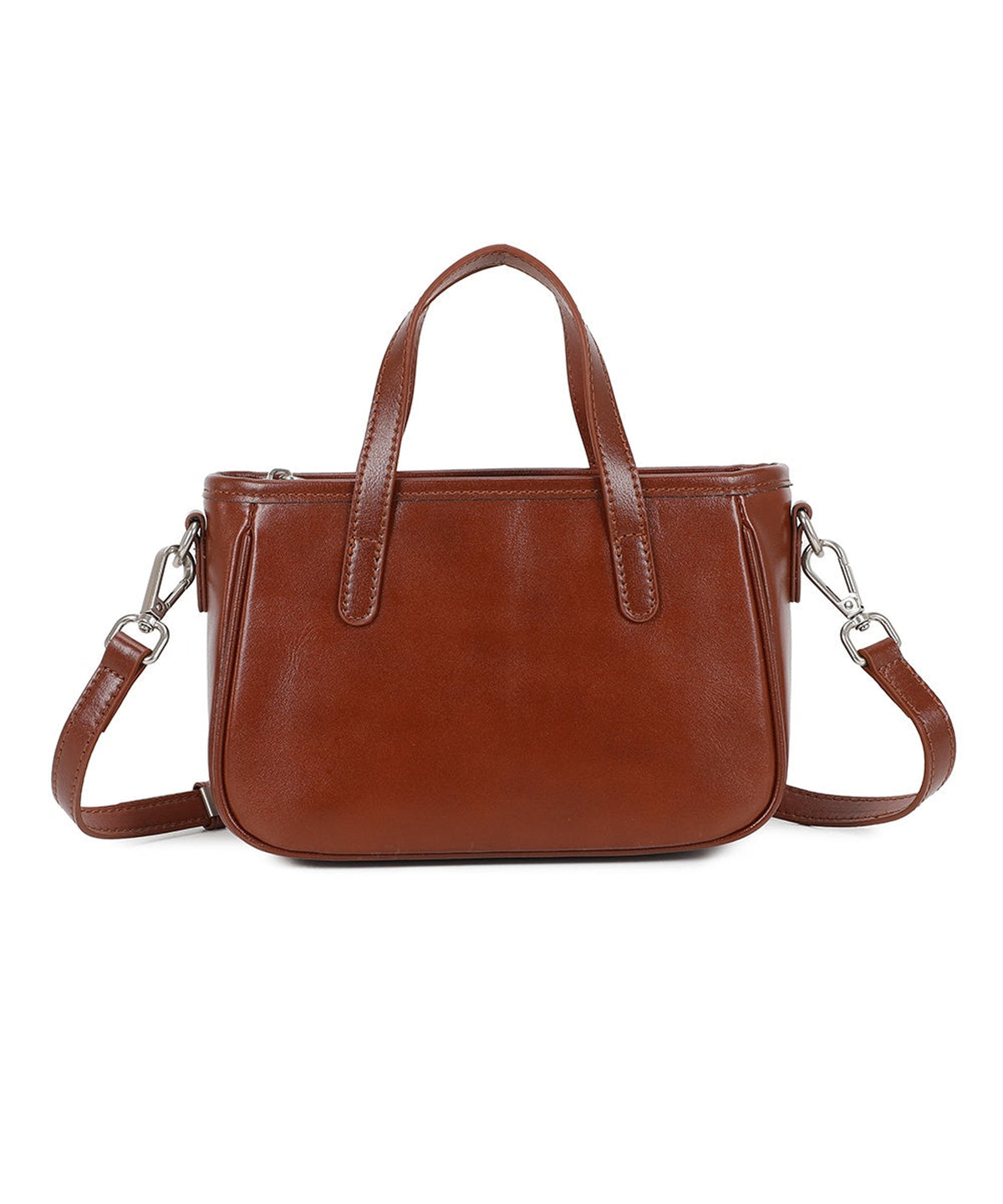 Sleek Design Compact Genuine Leather Shoulder Handbag - BROWN image