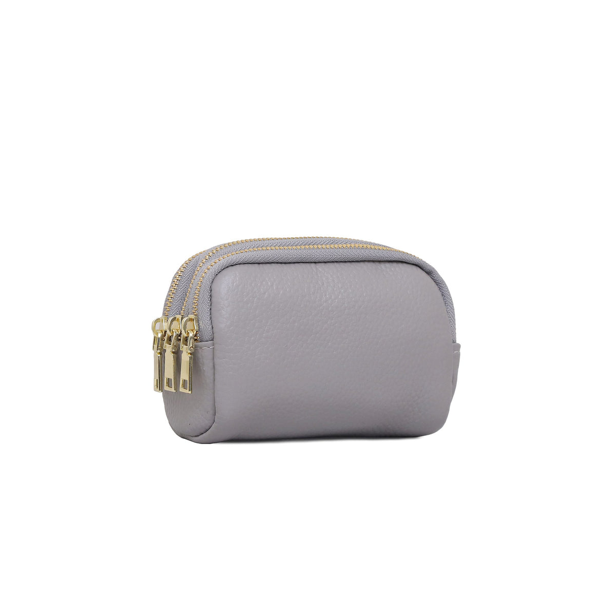 Genuine Leather Gold Tone Zippered Compact Pouch Purse - GREY image