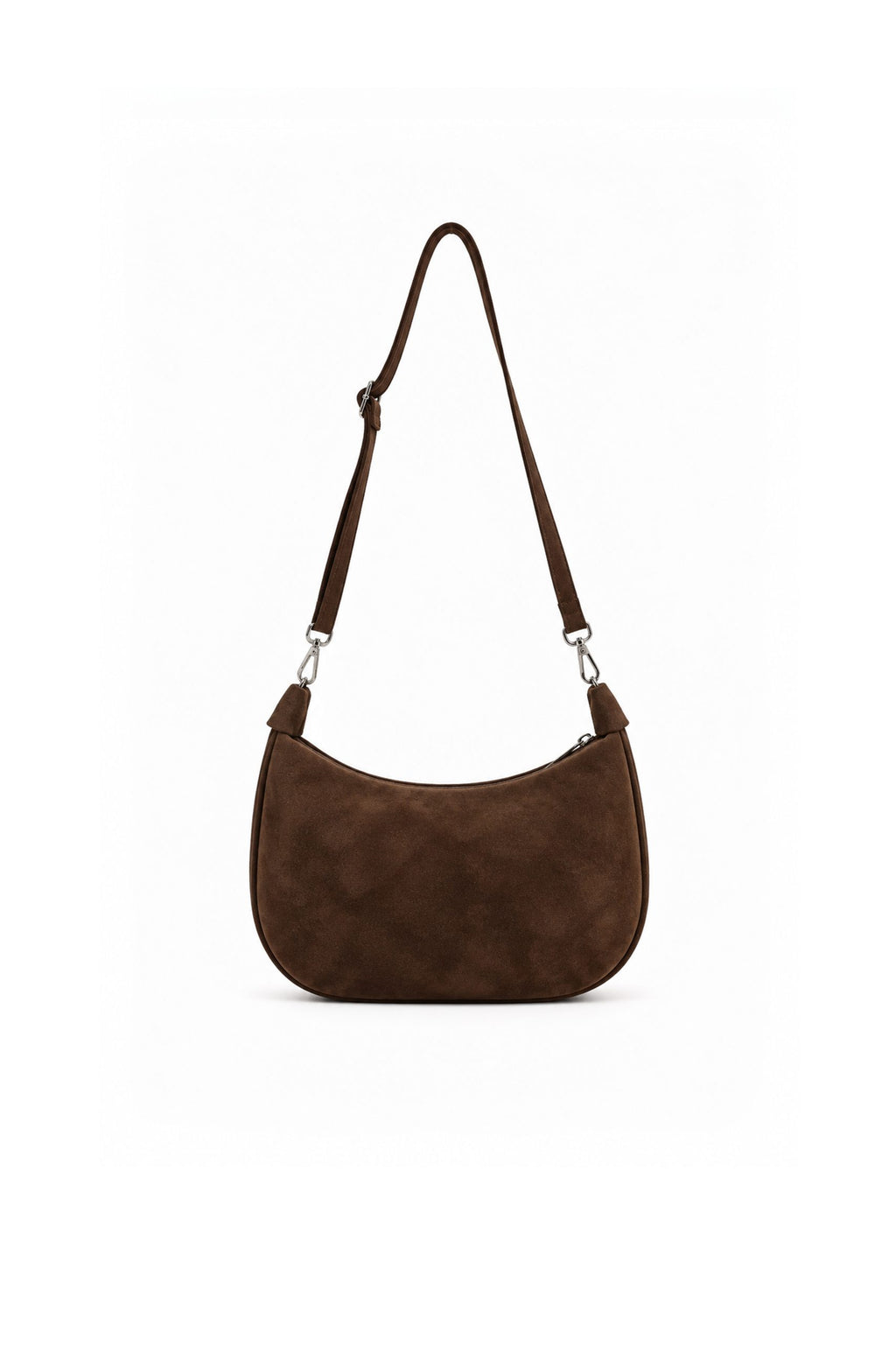 Genuine Italian Suede Hobo Shoulder Bag with Adjustable Stra - Coffee image