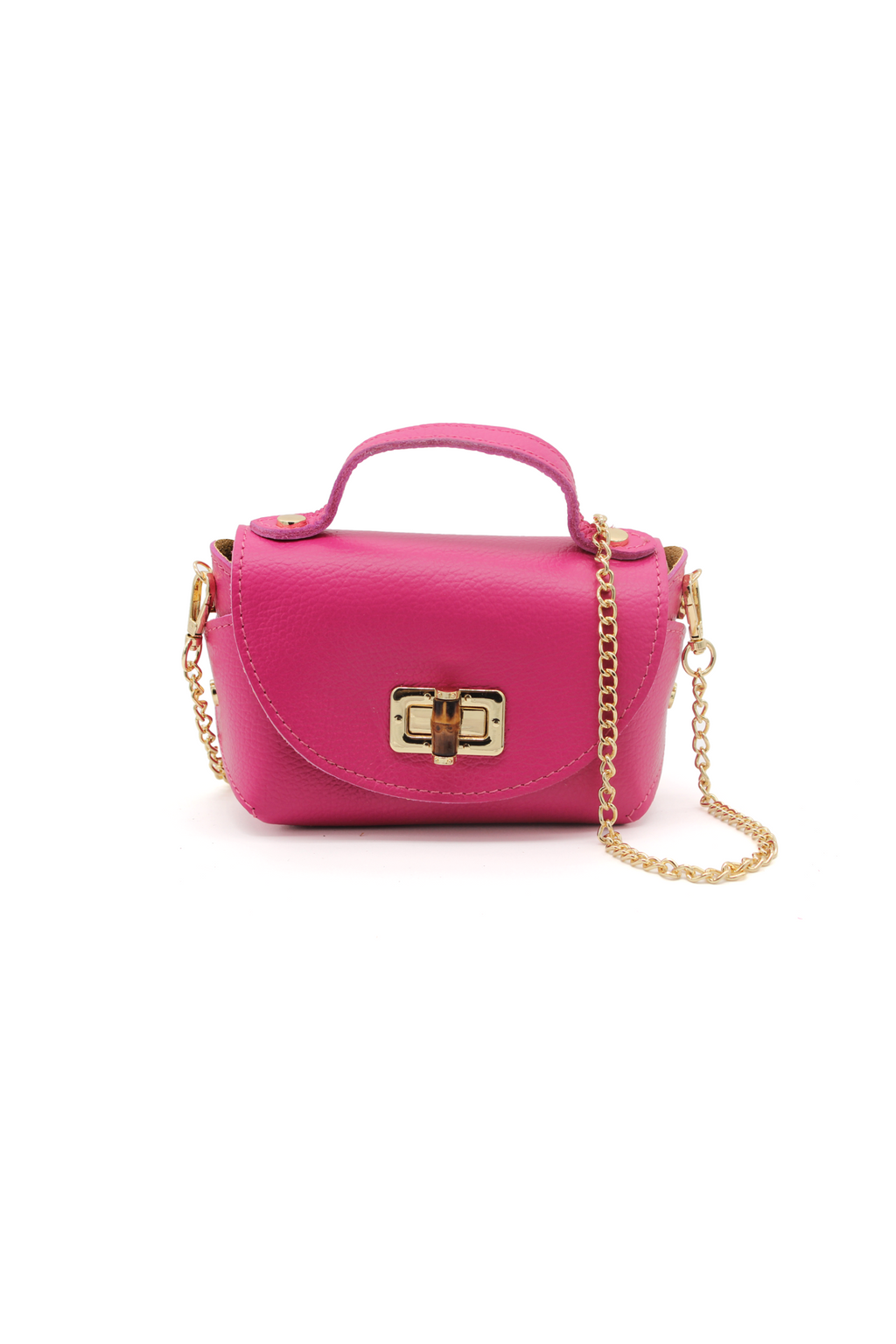 Genuine Italian Leather Crossbody Bag with Chain Strap and Twist Lock Closure - Fuchsia image
