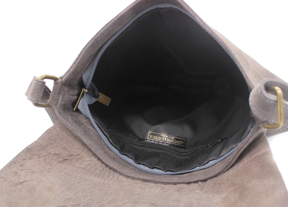 Italian Soft Suede Leather Croc Skin Pattern Flap Over Small Crossbody Bag image 2