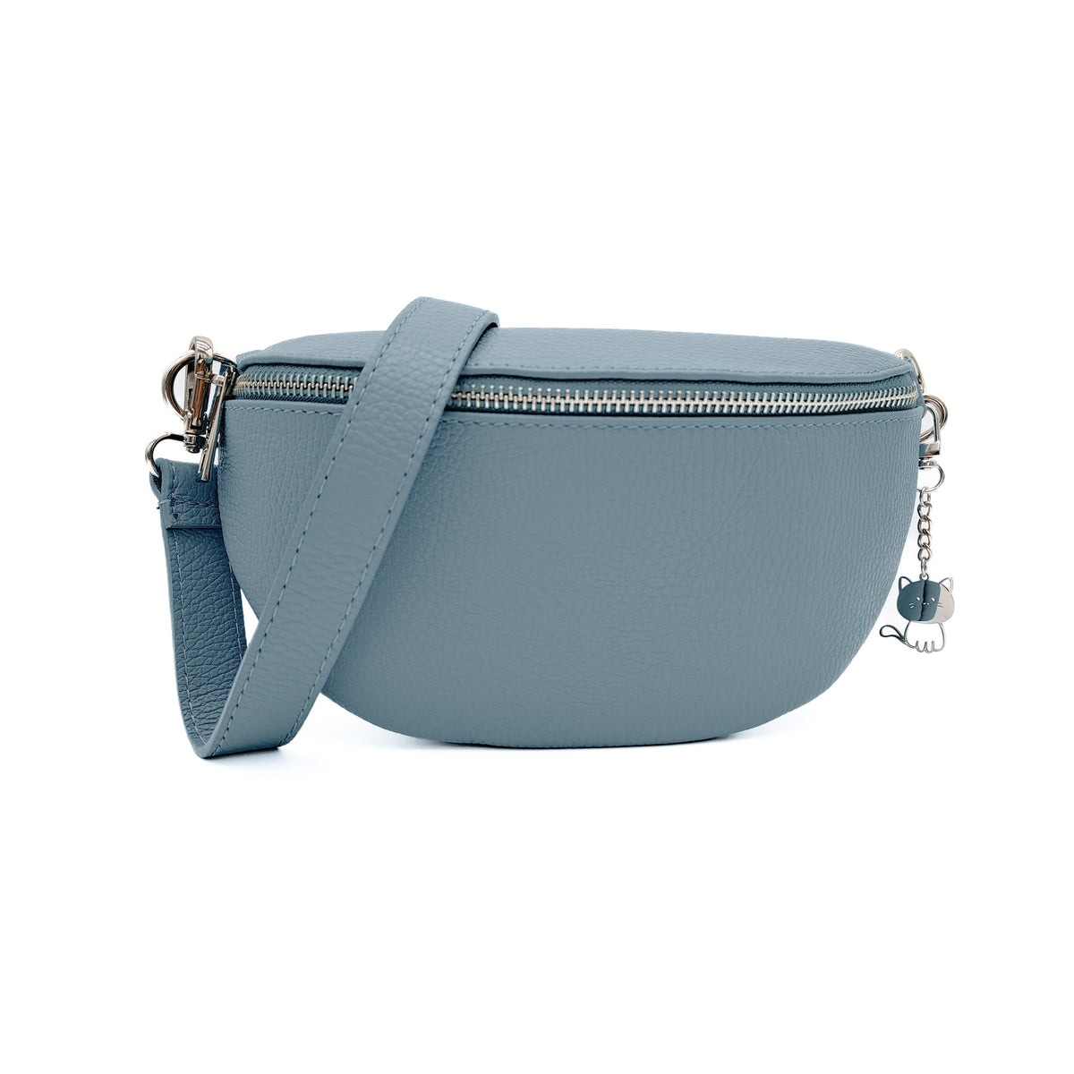 Italian Real Leather Bum Bag Style Crossbody Bag - BLUE image