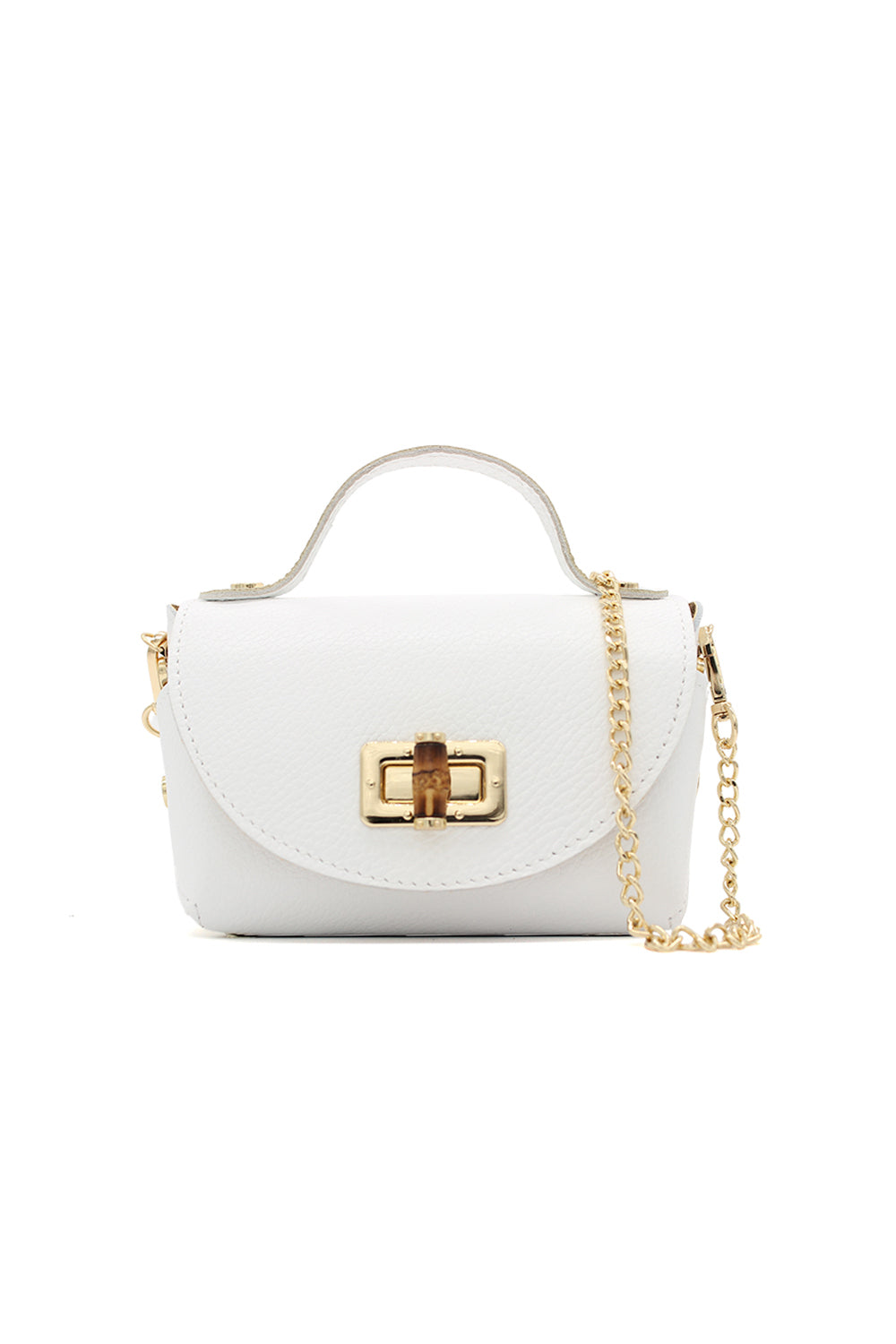 Genuine Italian Leather Crossbody Bag with Chain Strap and Twist Lock Closure - White image