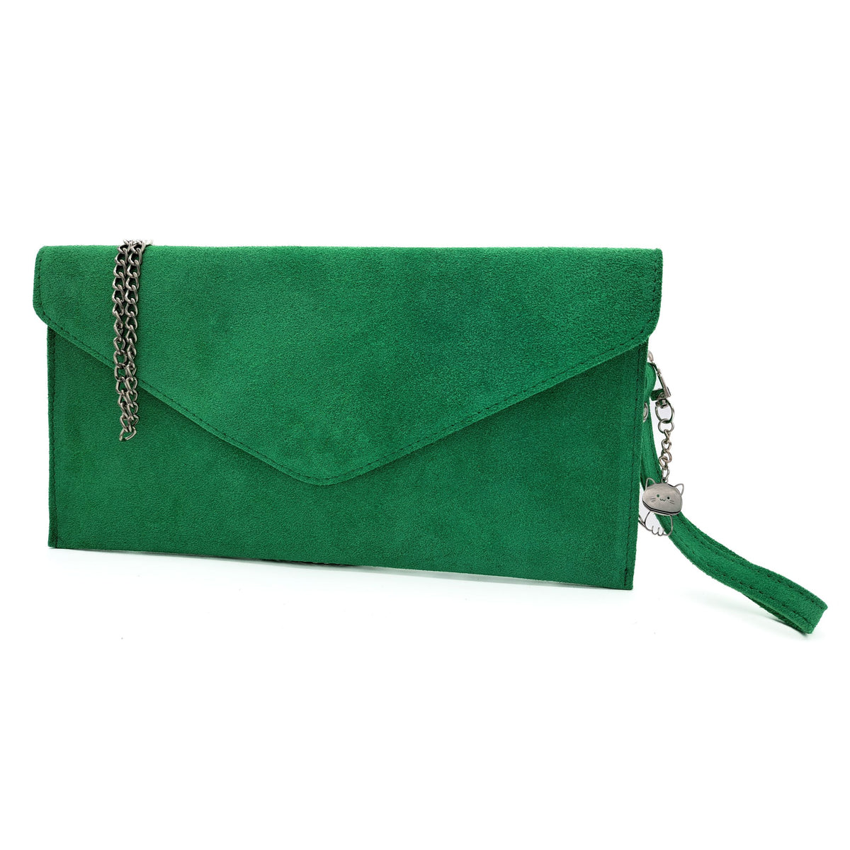 Genuine Italian Suede Envelope Style Cluth Bag Purse Flat Messenger Handbag - EMERALD image