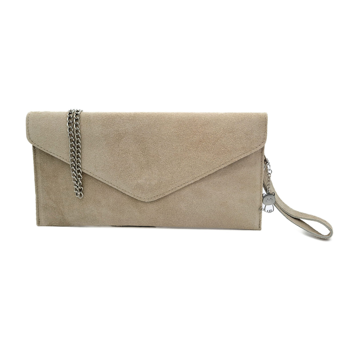 Genuine Italian Suede Envelope Style Cluth Bag Purse Flat Messenger Handbag - BEIGE image
