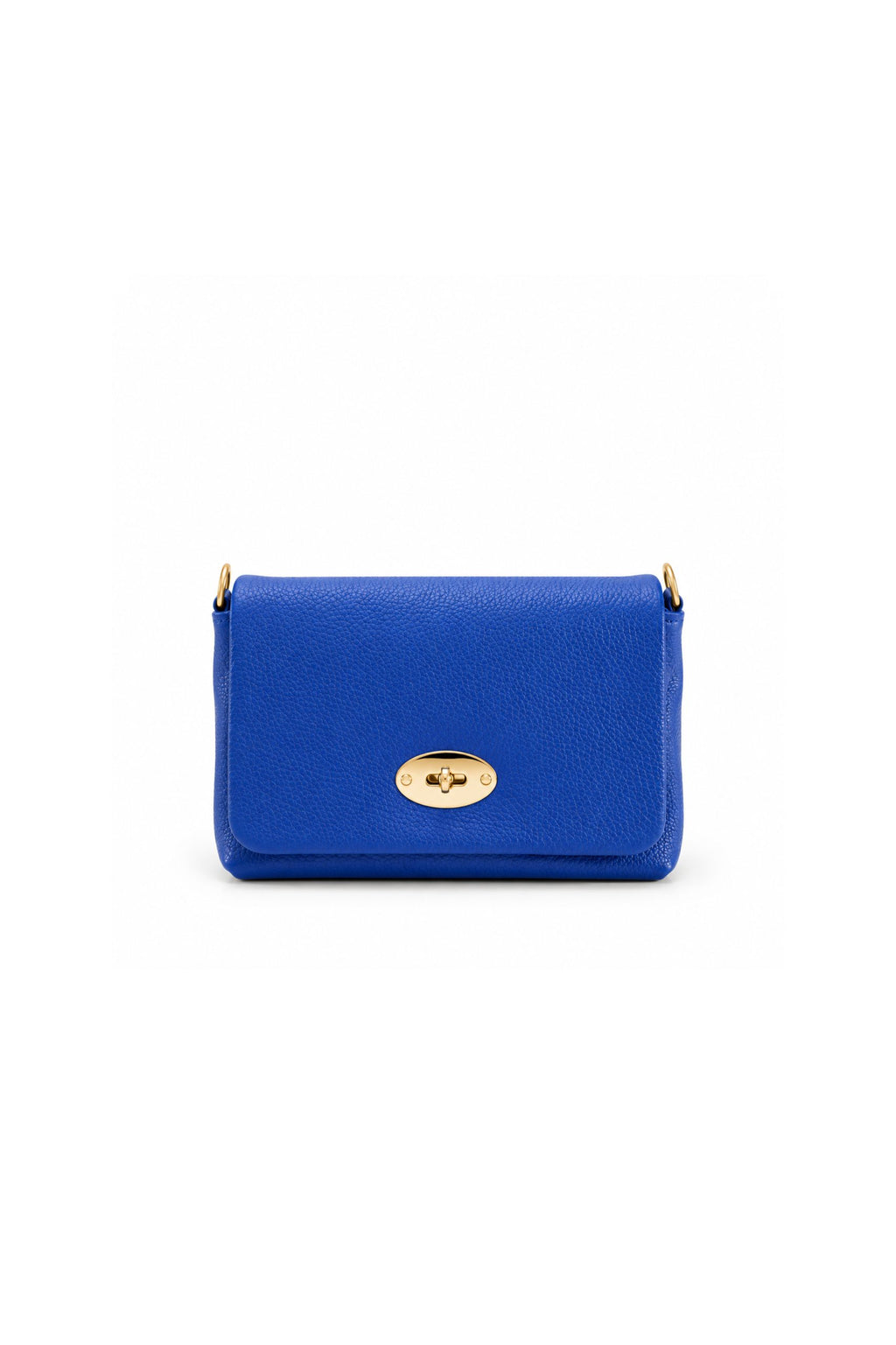 Genuine Italian Leather Flap Crossbody Bag with Turn Lock - Royal Blue image