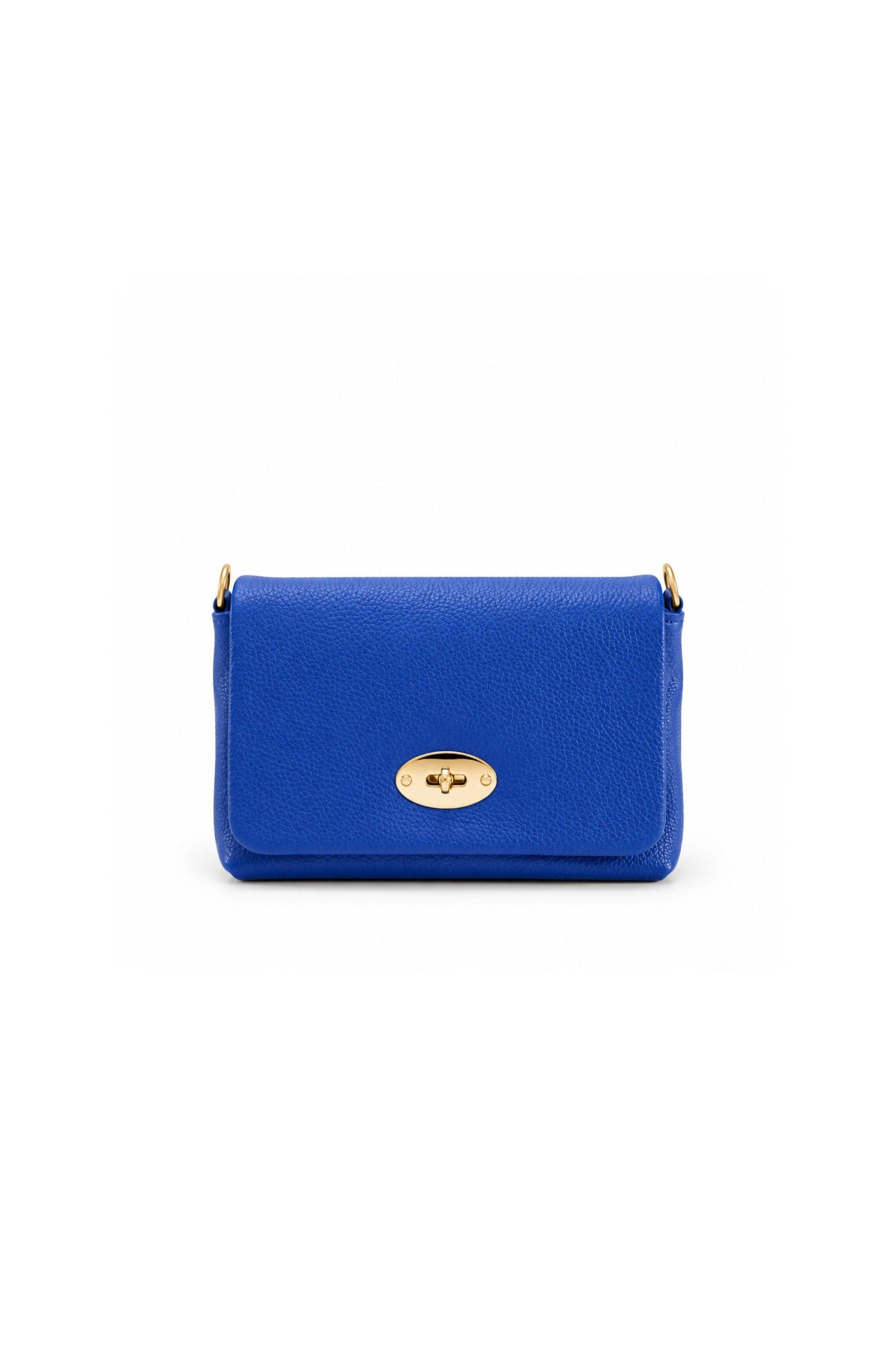 Genuine Italian Leather Flap Crossbody Bag with Turn Lock - Royal Blue image