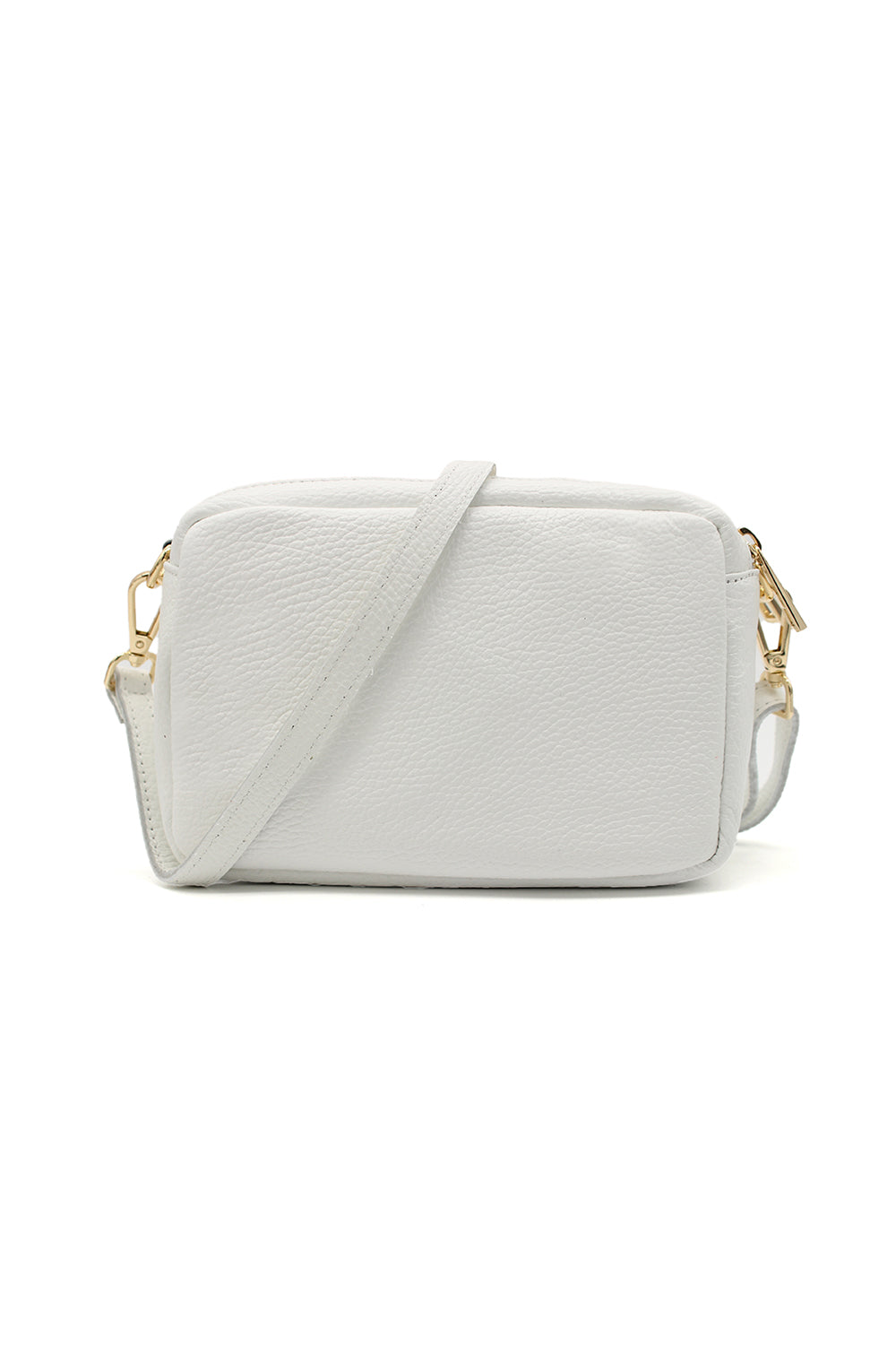 Italian Genuine Leather Crossbody Bag with Double Zipper Compartments - White image