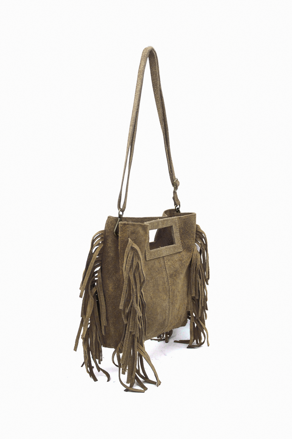 Genuine Italian Suede Crossbody Bag with Boho Fringe Design image 14
