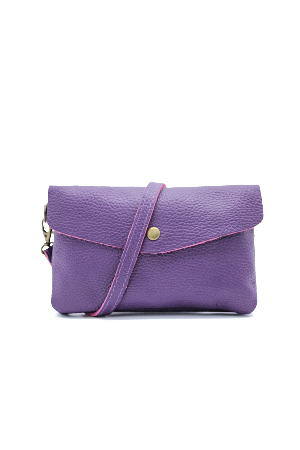 Genuine Leather Small Crossbody Purse with Double Compartments - Purple image