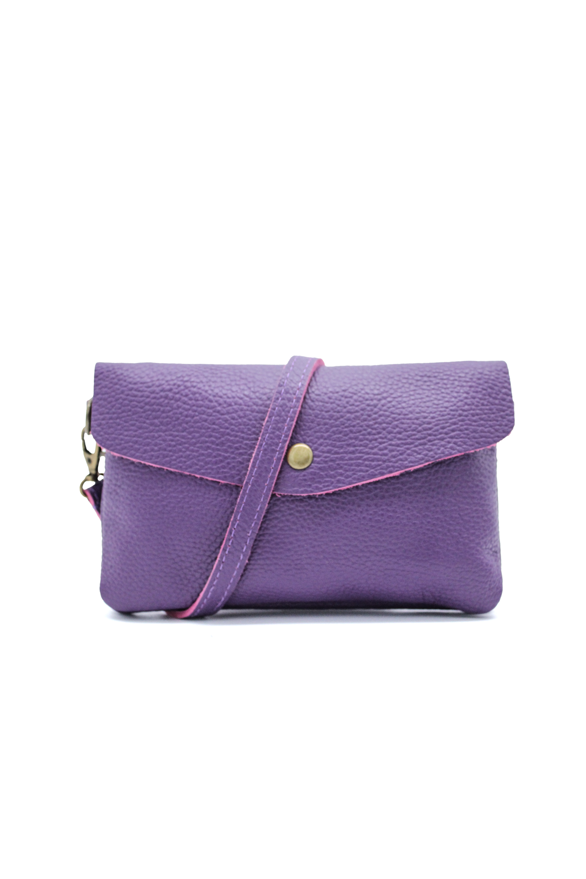 Genuine Leather Small Crossbody Purse with Double Compartments - Purple image