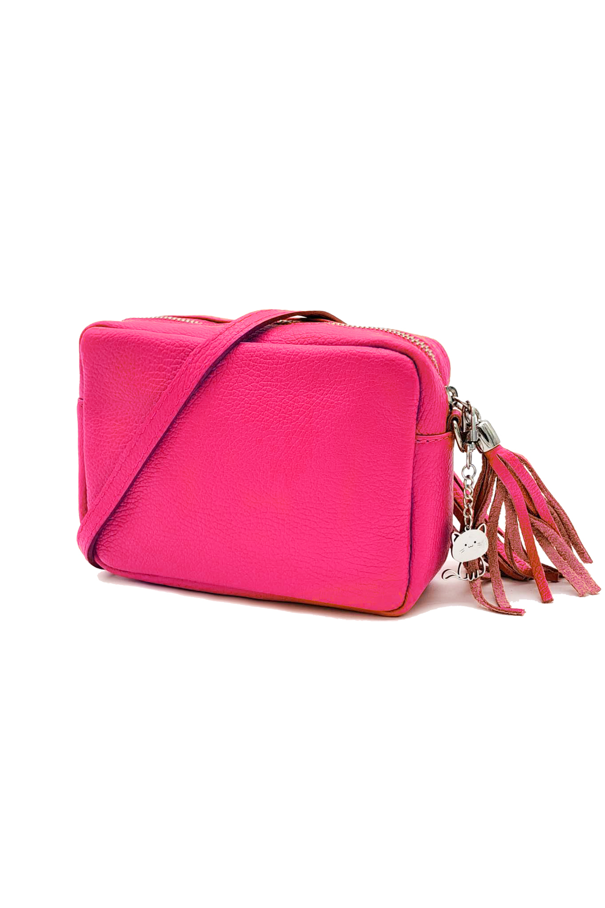Mini Tassel Italian Genuine Leather Purse Crossbody Bag With Tassel - Fuchsia image