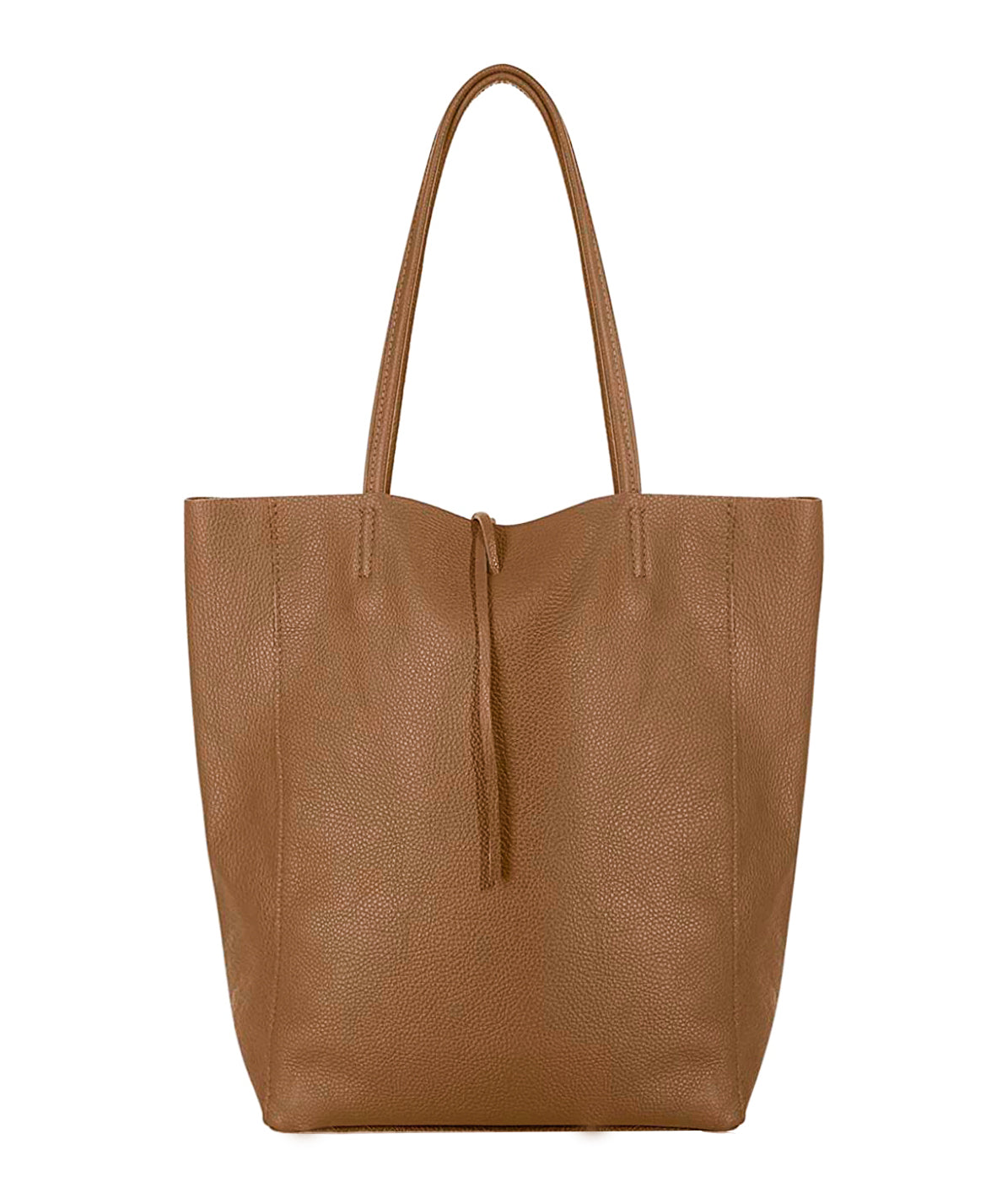 Soft Slouch Genuine Italian Leather Large Shopper Tie Closure Style Tote Handbag - Brown image