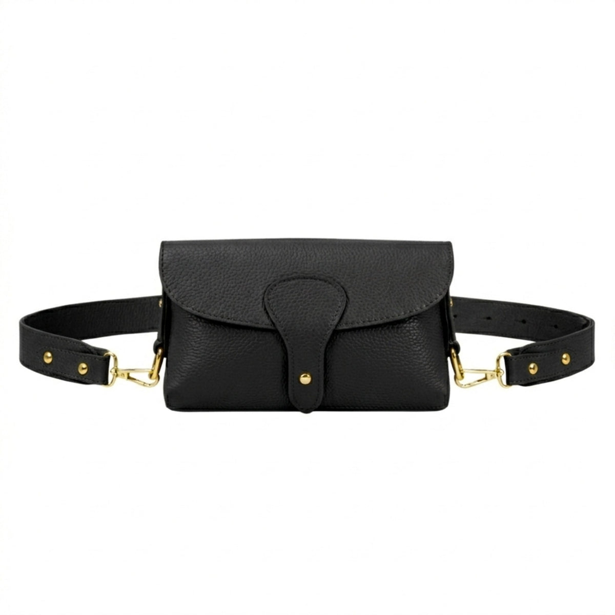 Genuine Leather Magnetic Flap Small Crossbody Handbag - BLACK image