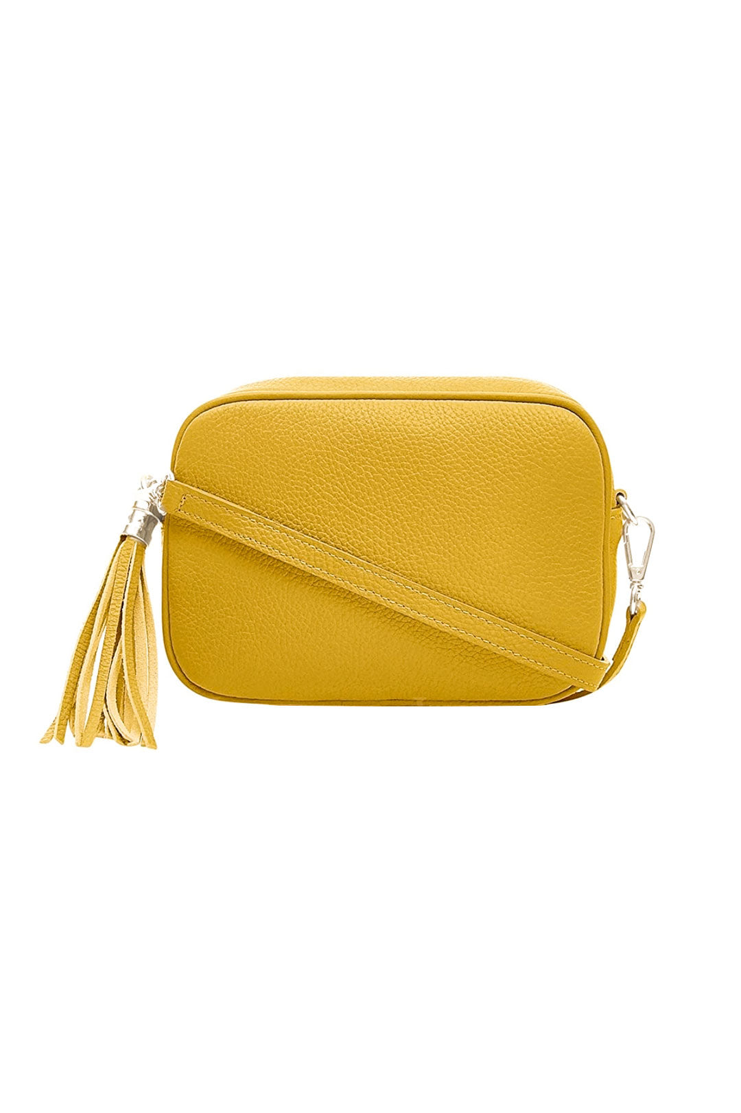 Tassel Charm Genuine Italian Leather Camera Handbag Crossbody Bag - Yellow image